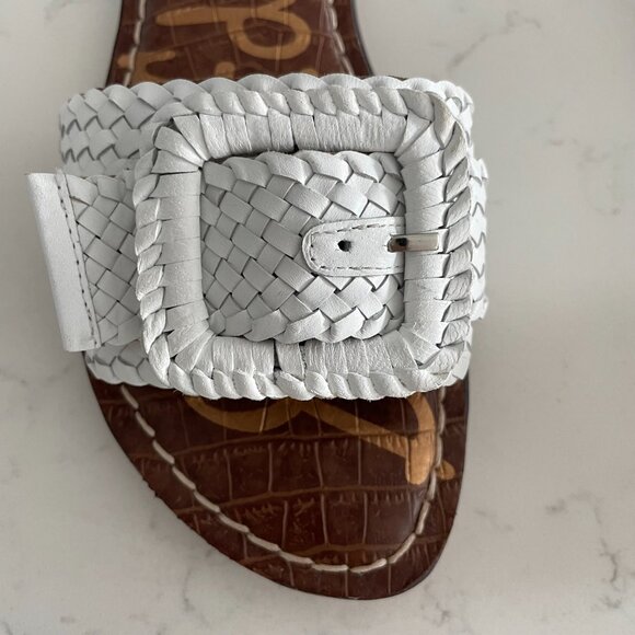 Sam Edelman Gabriela Slip On Leather Sandals w Weave Buckle Detail Off White 7.5 - Picture 3 of 11